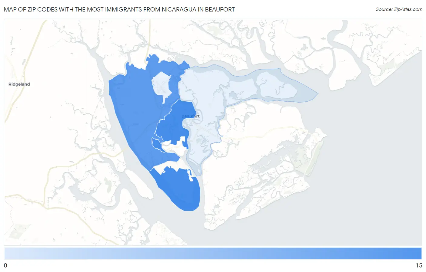 Zip Codes with the Most Immigrants from Nicaragua in Beaufort Map