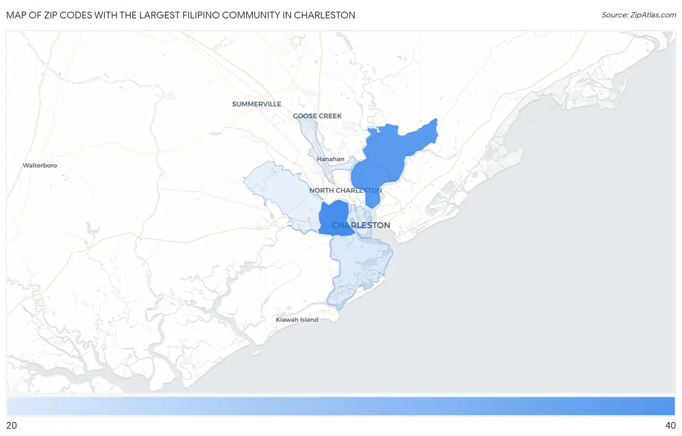 Zip Codes with the Largest Filipino Community in Charleston Map