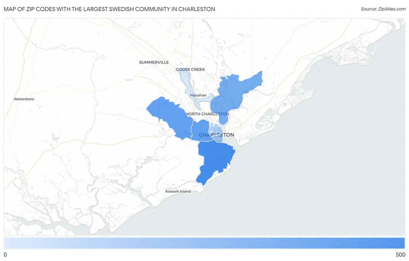Zip Codes with the Largest Swedish Community in Charleston Map