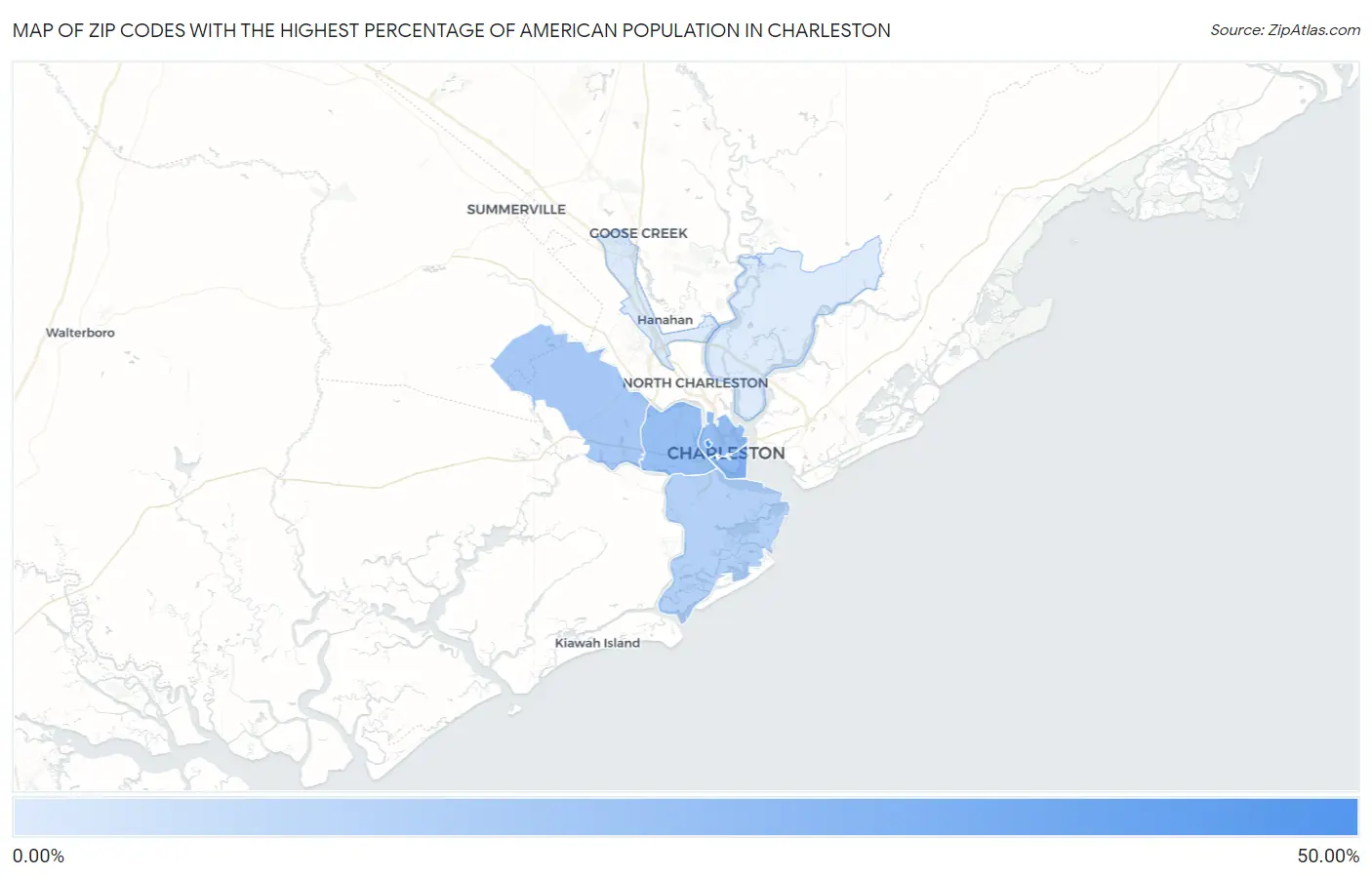 Zip Codes with the Highest Percentage of American Population in Charleston Map