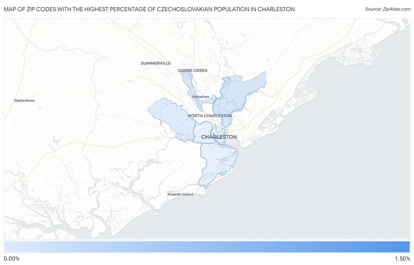 Zip Codes with the Highest Percentage of Czechoslovakian Population in Charleston Map