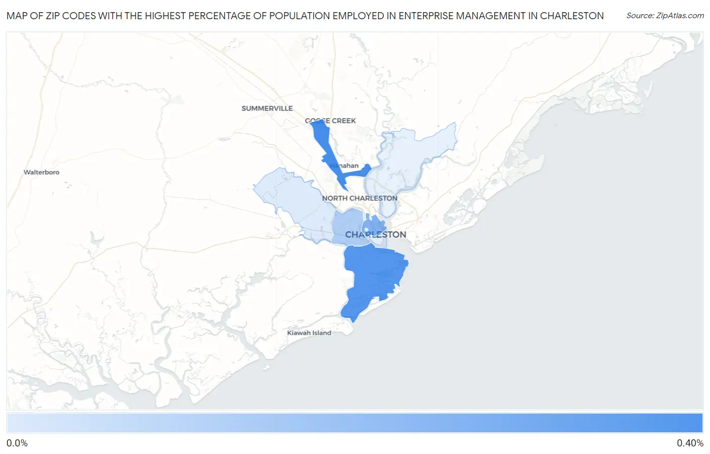Zip Codes with the Highest Percentage of Population Employed in Enterprise Management in Charleston Map