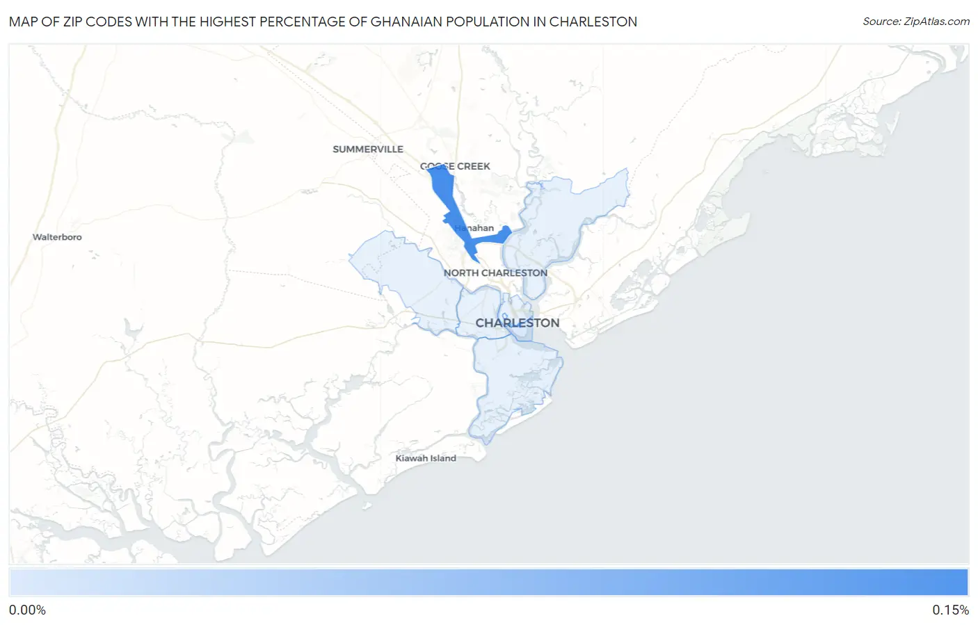 Zip Codes with the Highest Percentage of Ghanaian Population in Charleston Map
