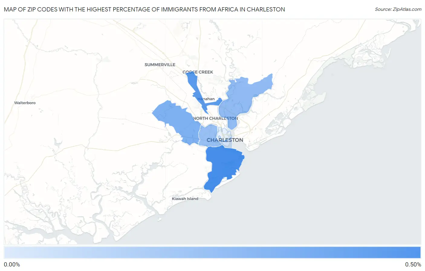 Zip Codes with the Highest Percentage of Immigrants from Africa in Charleston Map
