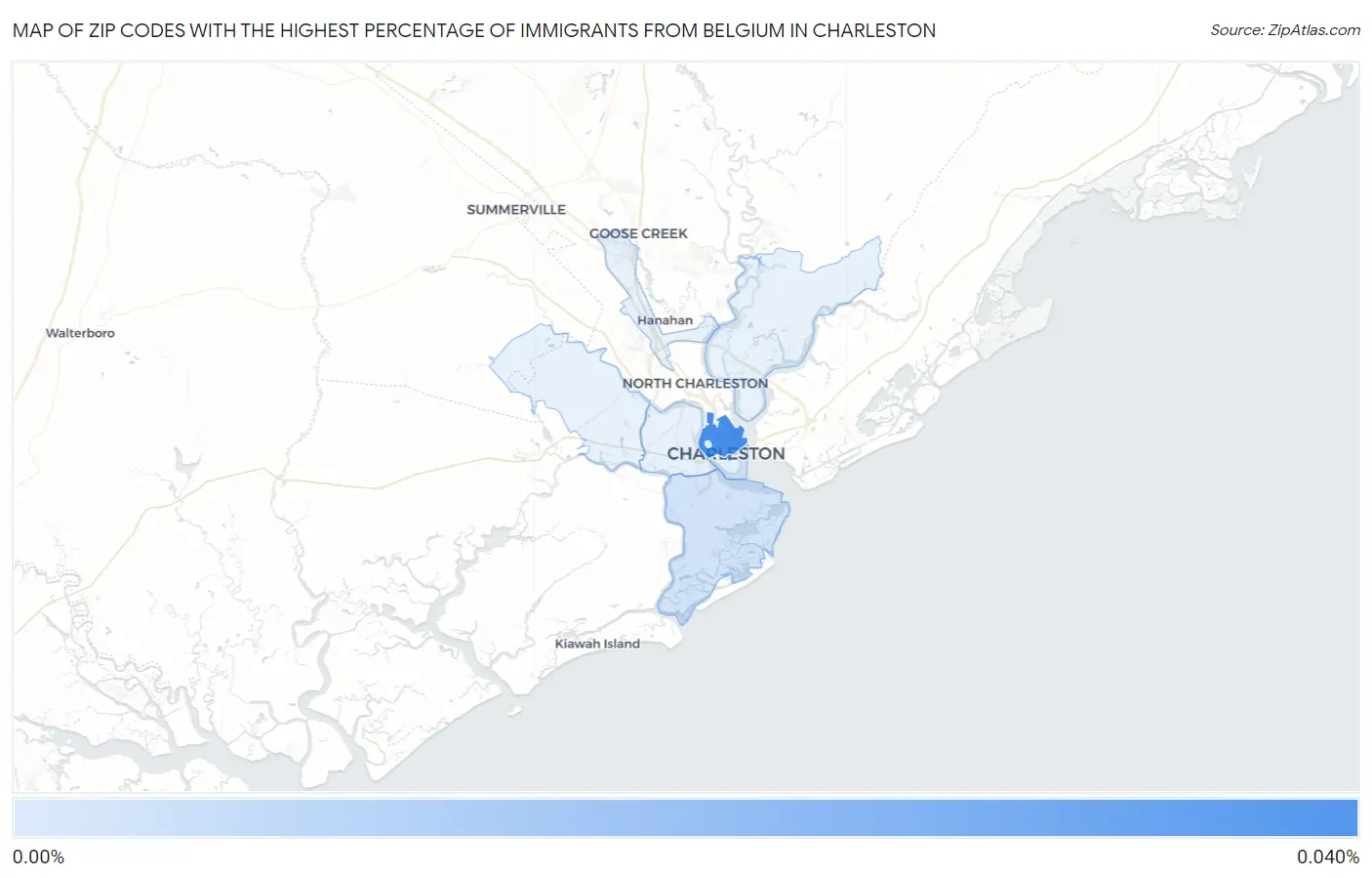 Zip Codes with the Highest Percentage of Immigrants from Belgium in Charleston Map