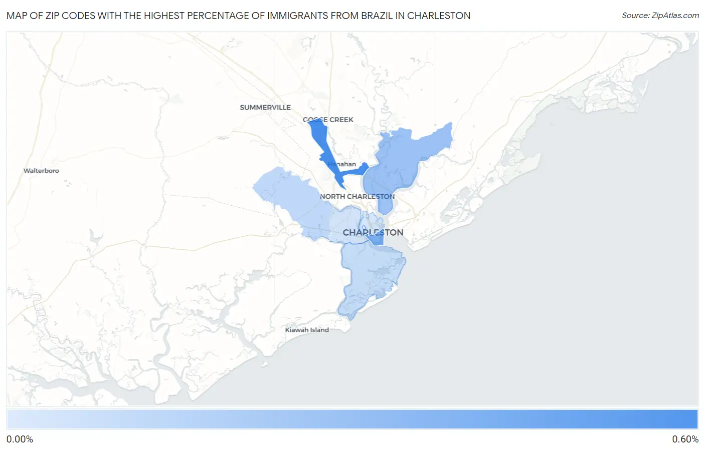 Zip Codes with the Highest Percentage of Immigrants from Brazil in Charleston Map