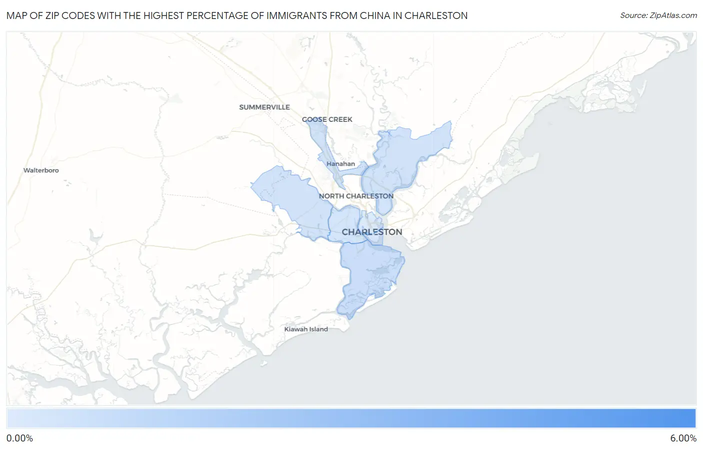 Zip Codes with the Highest Percentage of Immigrants from China in Charleston Map