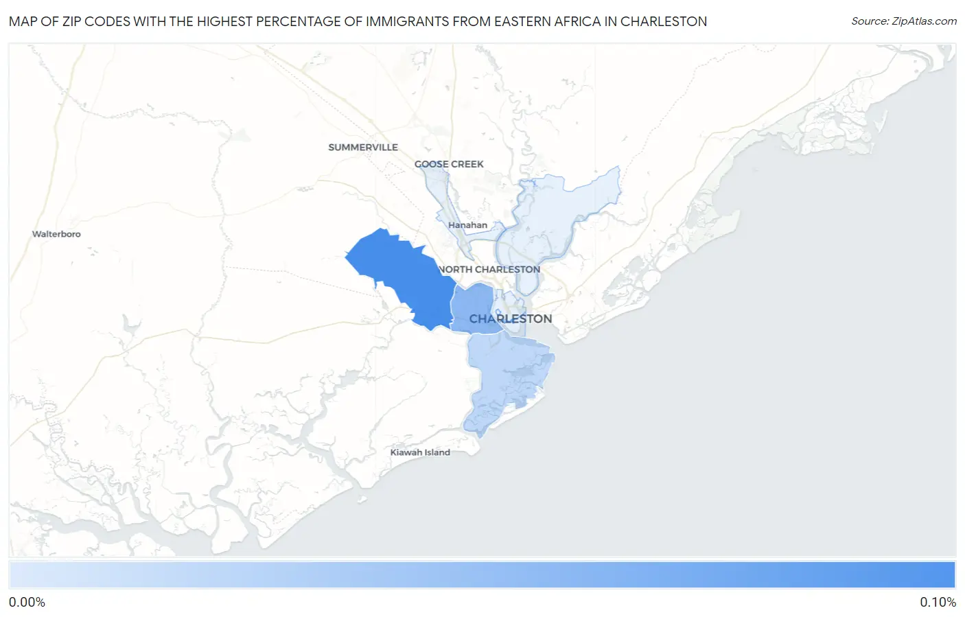 Zip Codes with the Highest Percentage of Immigrants from Eastern Africa in Charleston Map
