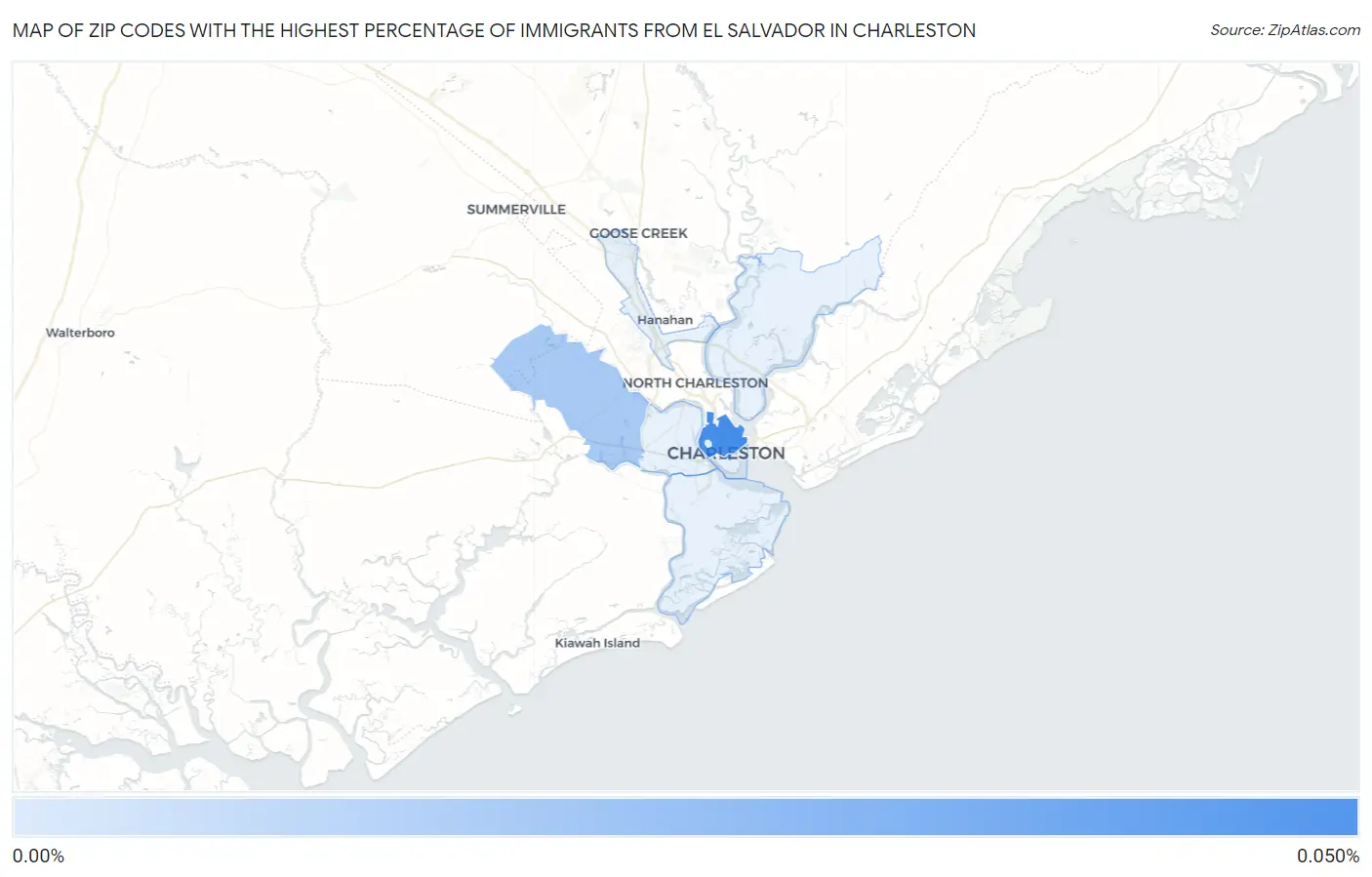 Zip Codes with the Highest Percentage of Immigrants from El Salvador in Charleston Map
