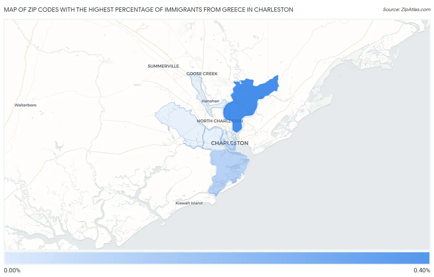 Zip Codes with the Highest Percentage of Immigrants from Greece in Charleston Map