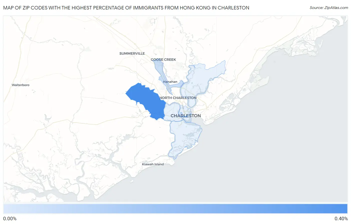 Zip Codes with the Highest Percentage of Immigrants from Hong Kong in Charleston Map