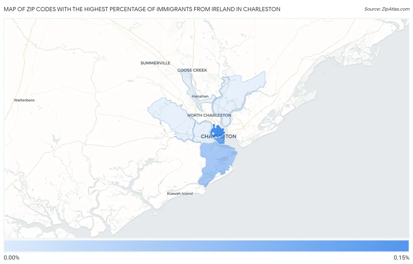 Zip Codes with the Highest Percentage of Immigrants from Ireland in Charleston Map