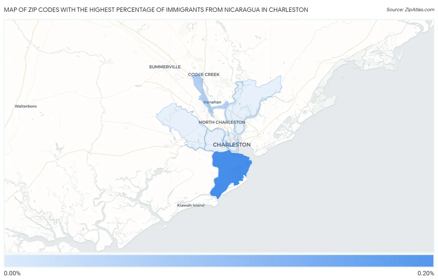 Zip Codes with the Highest Percentage of Immigrants from Nicaragua in Charleston Map