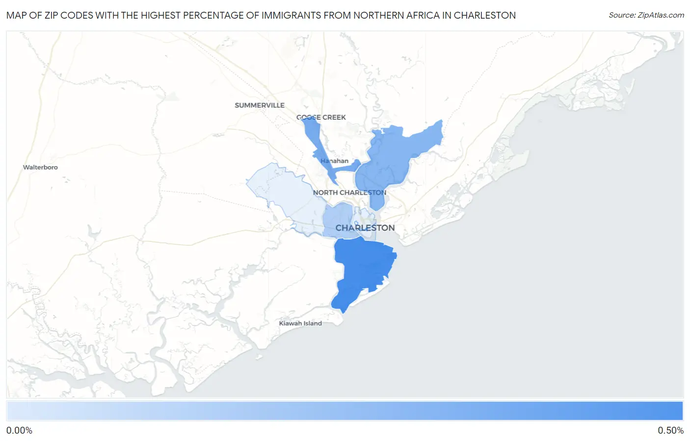 Zip Codes with the Highest Percentage of Immigrants from Northern Africa in Charleston Map