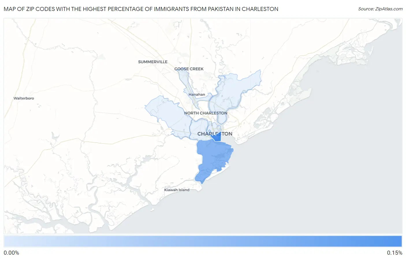 Zip Codes with the Highest Percentage of Immigrants from Pakistan in Charleston Map