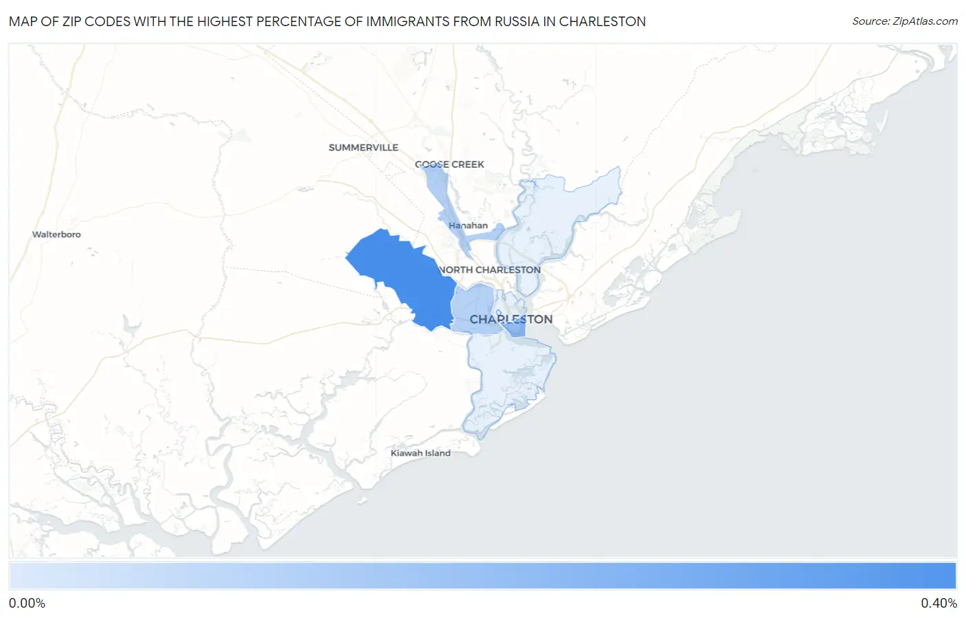 Zip Codes with the Highest Percentage of Immigrants from Russia in Charleston Map