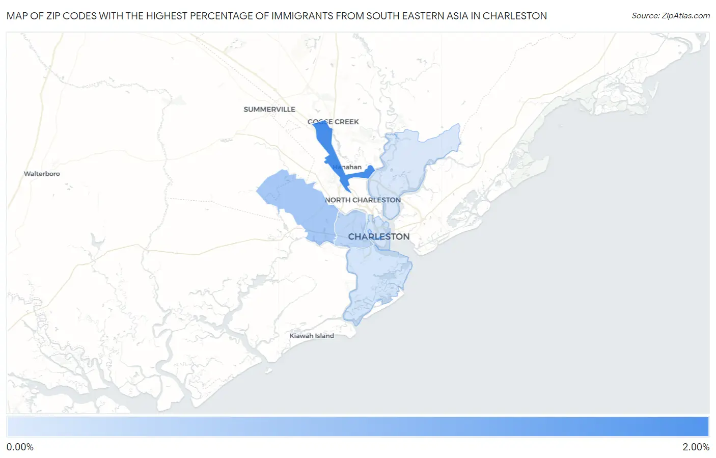 Zip Codes with the Highest Percentage of Immigrants from South Eastern Asia in Charleston Map