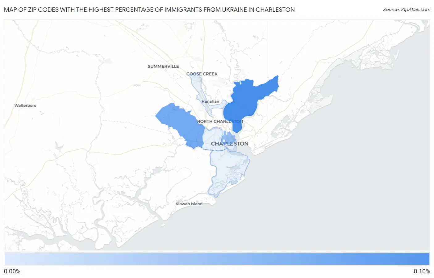 Zip Codes with the Highest Percentage of Immigrants from Ukraine in Charleston Map