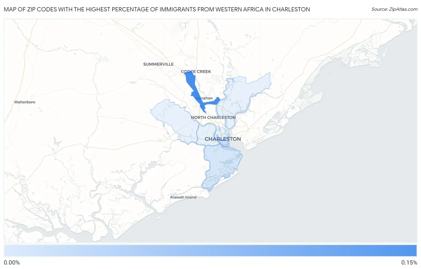 Zip Codes with the Highest Percentage of Immigrants from Western Africa in Charleston Map
