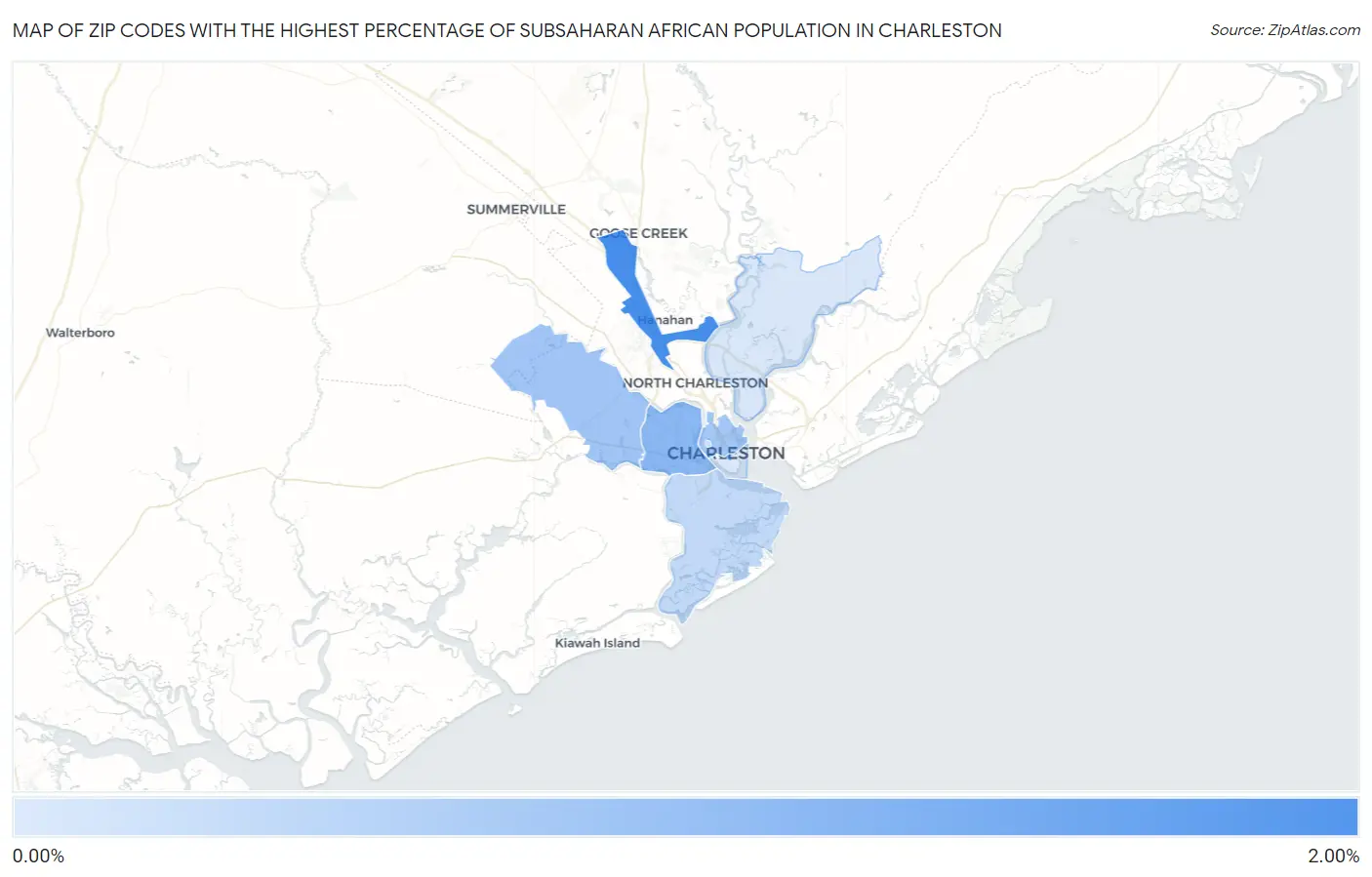 Zip Codes with the Highest Percentage of Subsaharan African Population in Charleston Map