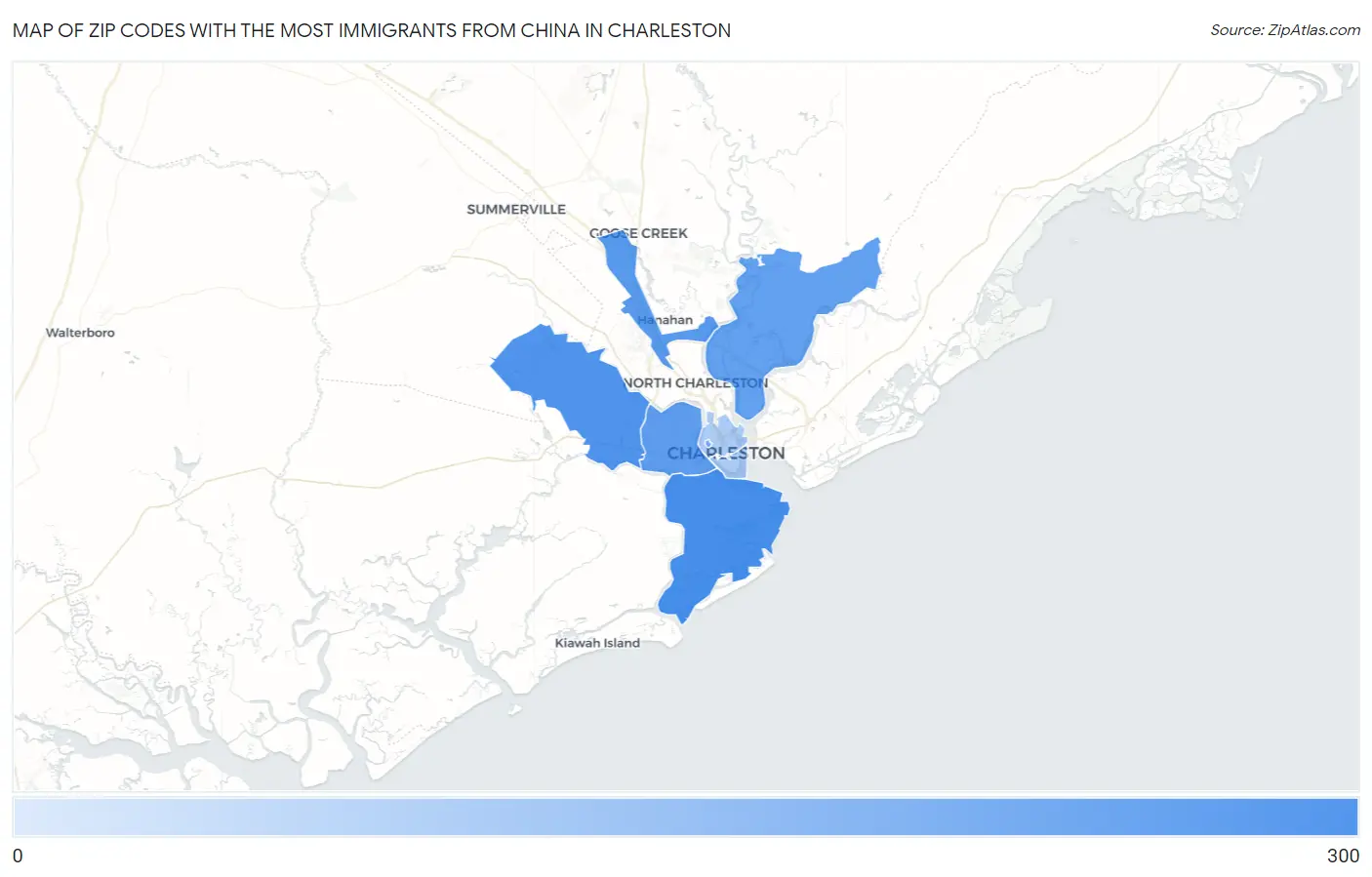 Zip Codes with the Most Immigrants from China in Charleston Map