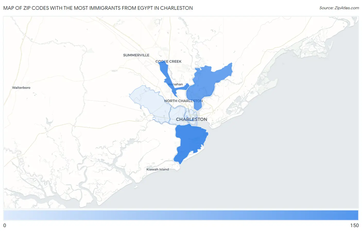 Zip Codes with the Most Immigrants from Egypt in Charleston Map