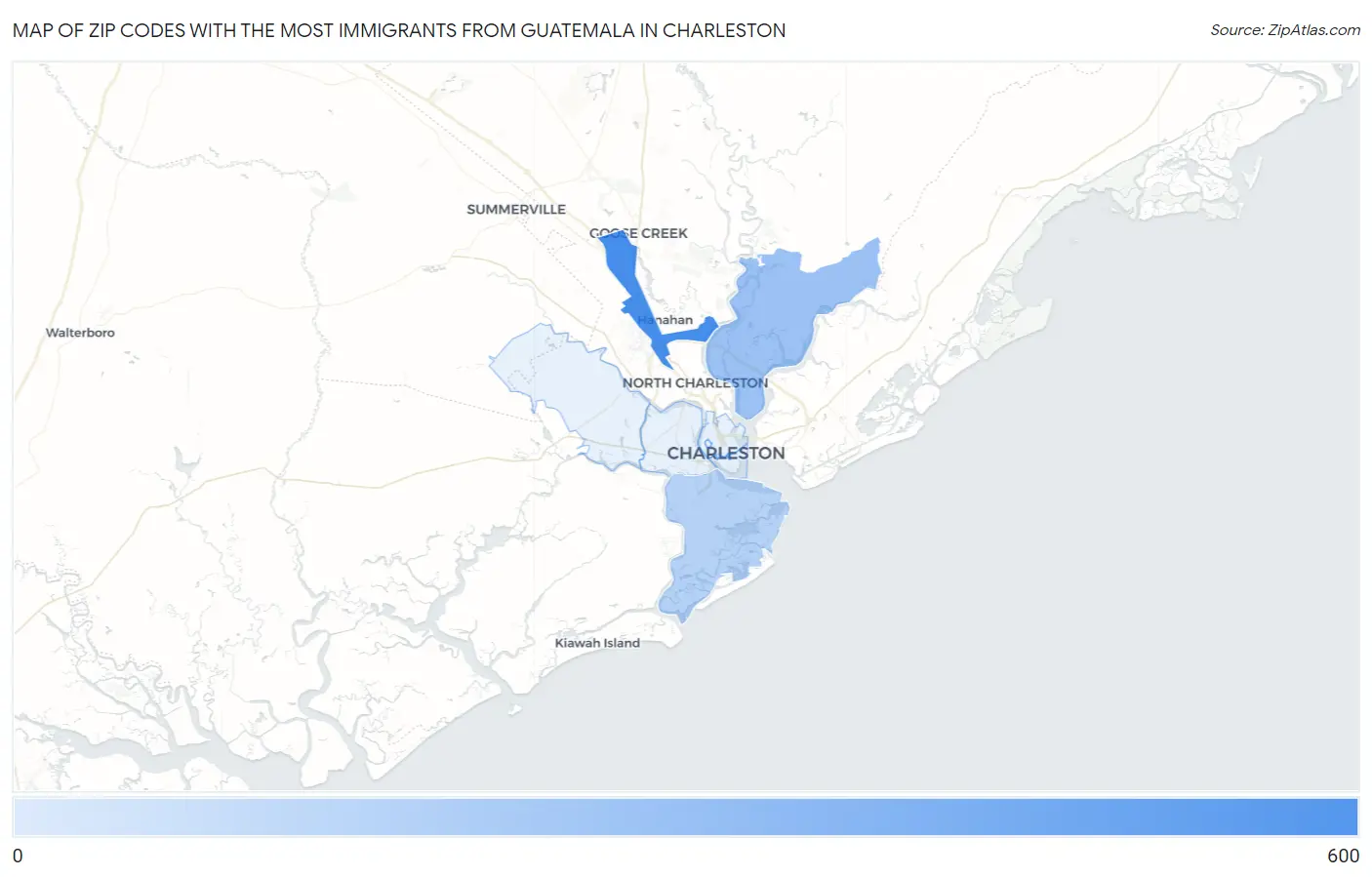 Zip Codes with the Most Immigrants from Guatemala in Charleston Map