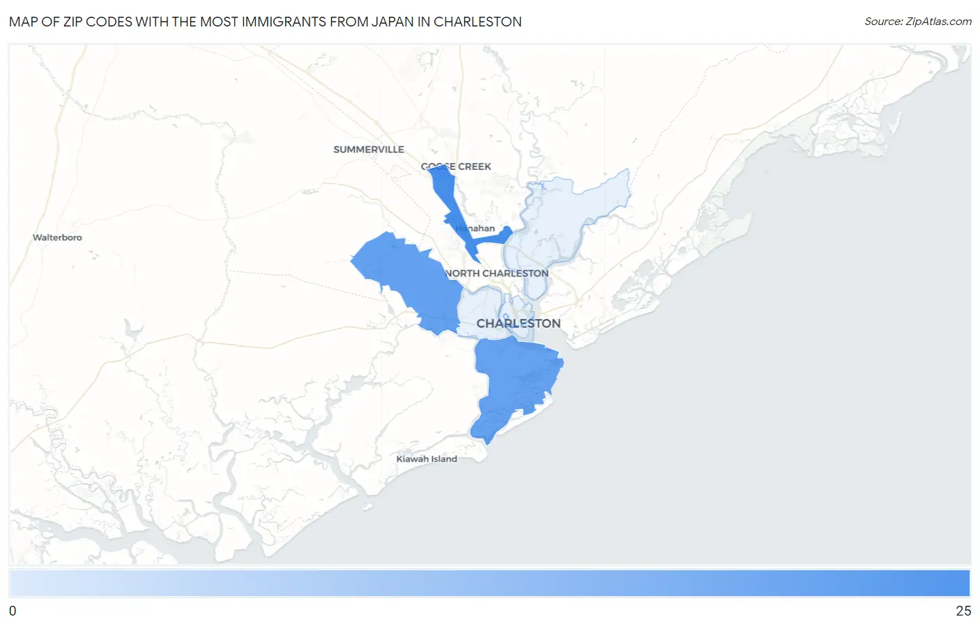 Zip Codes with the Most Immigrants from Japan in Charleston Map
