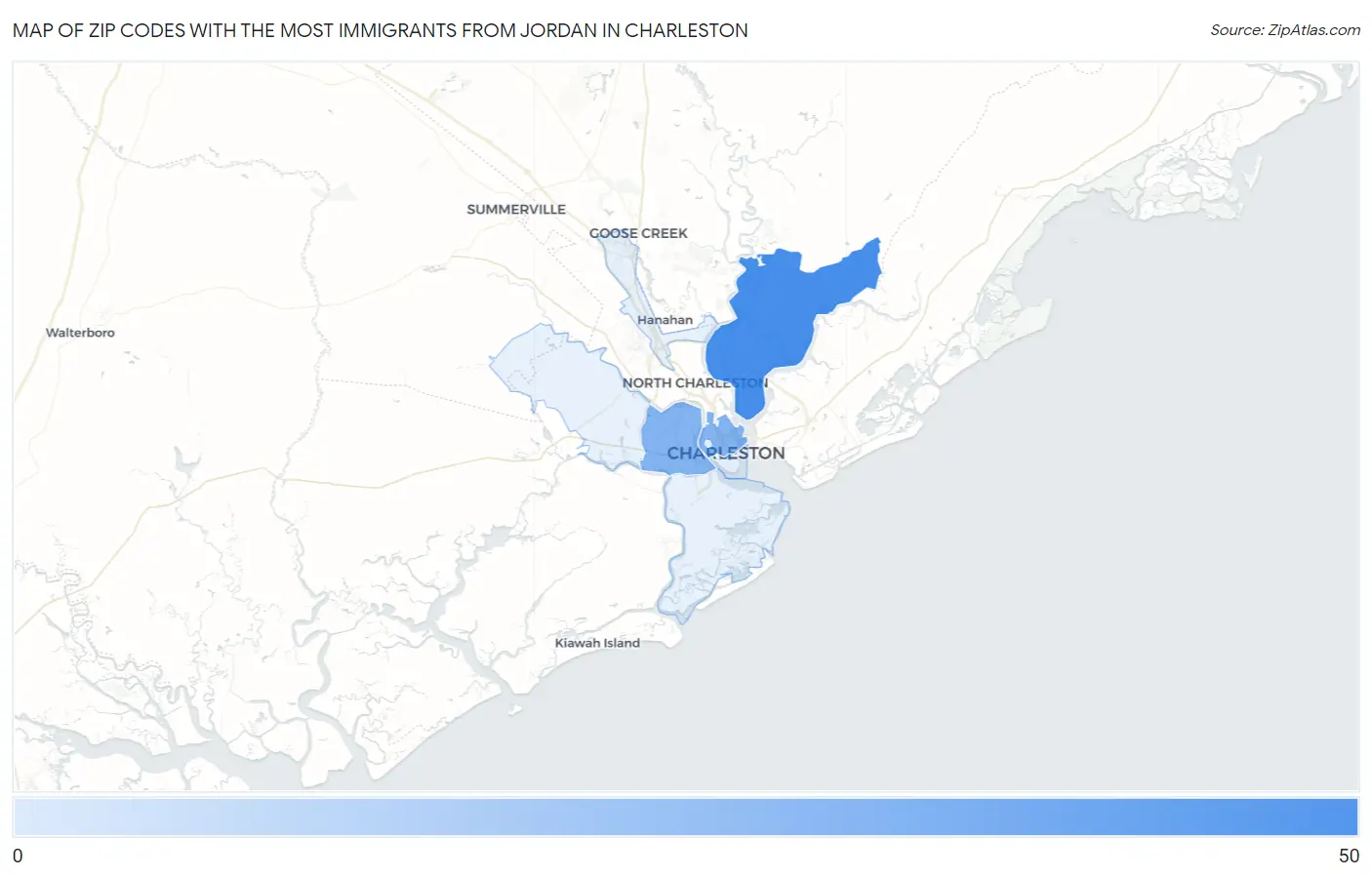 Zip Codes with the Most Immigrants from Jordan in Charleston Map