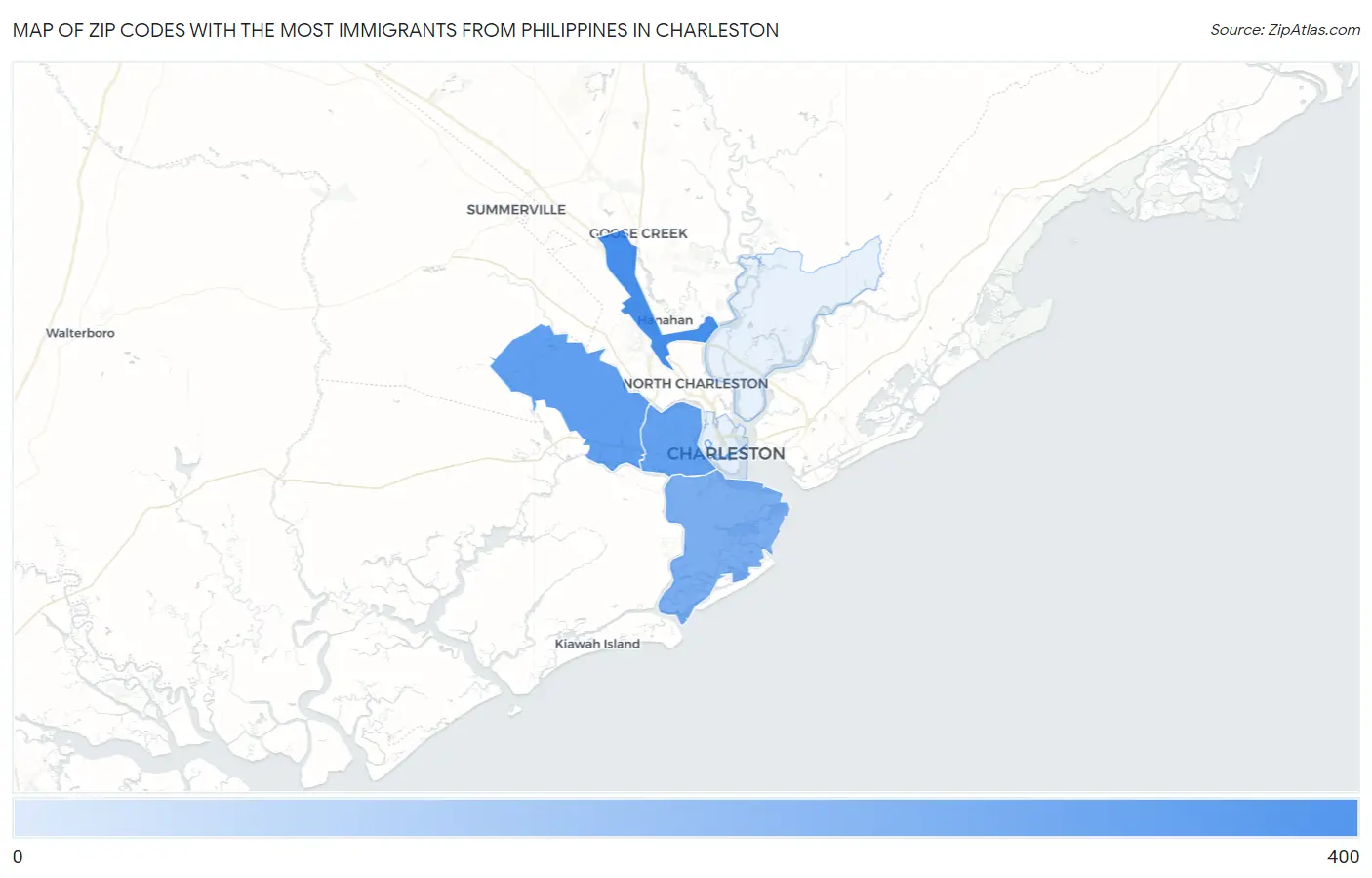 Zip Codes with the Most Immigrants from Philippines in Charleston Map