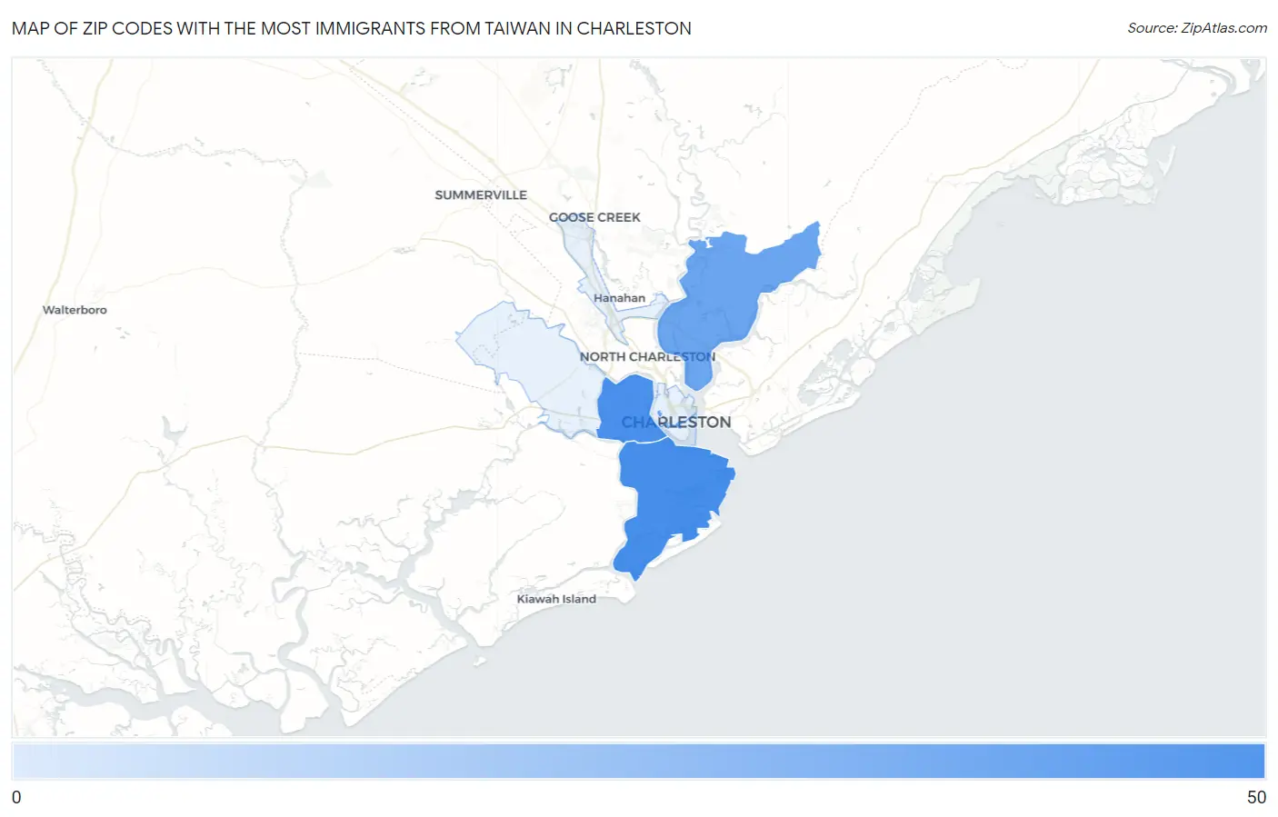 Zip Codes with the Most Immigrants from Taiwan in Charleston Map