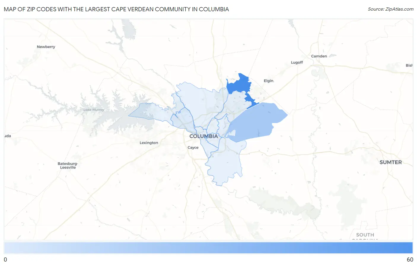 Zip Codes with the Largest Cape Verdean Community in Columbia Map