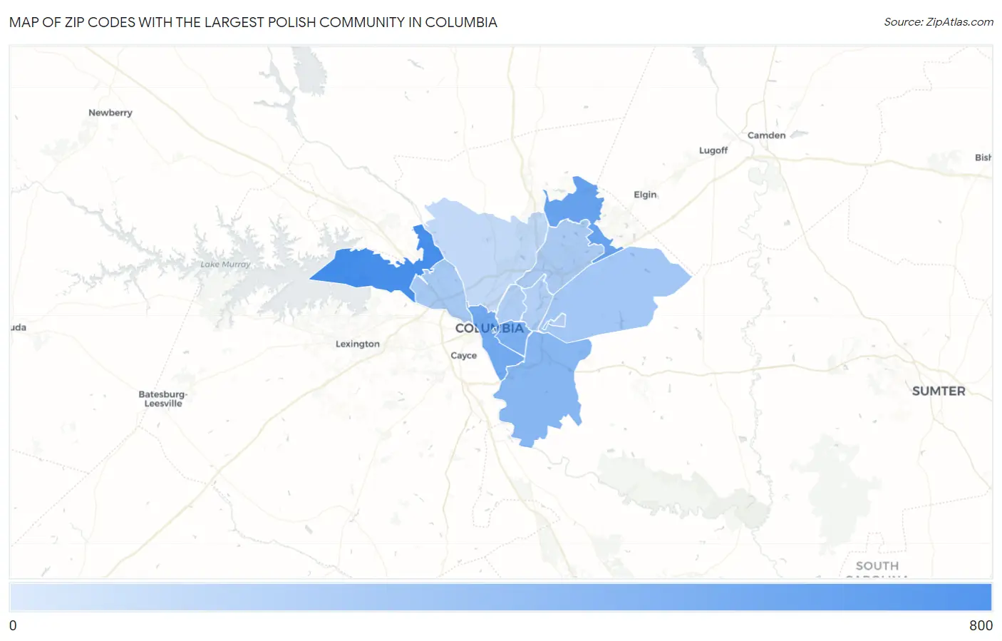 Zip Codes with the Largest Polish Community in Columbia Map