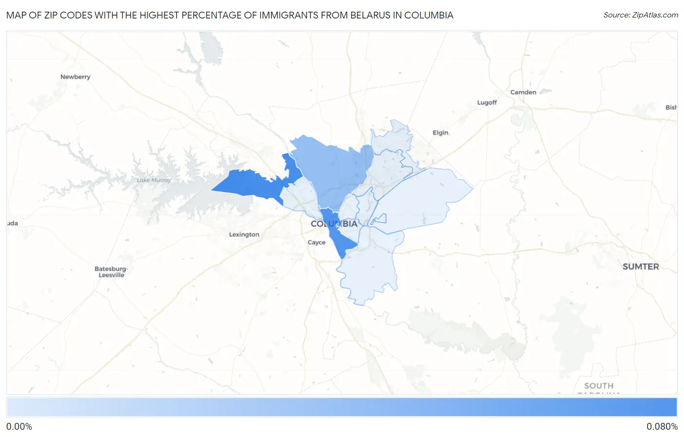Zip Codes with the Highest Percentage of Immigrants from Belarus in Columbia Map