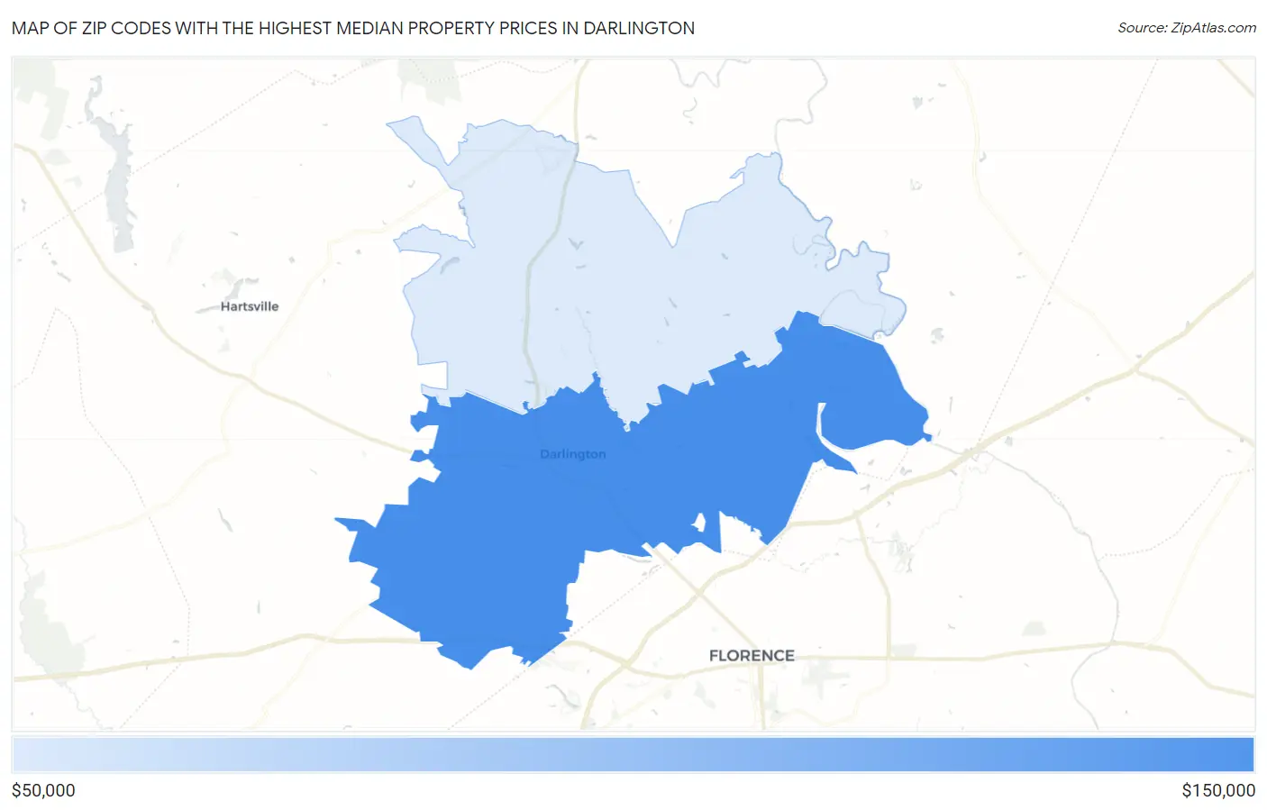 Zip Codes with the Highest Median Property Prices in Darlington Map