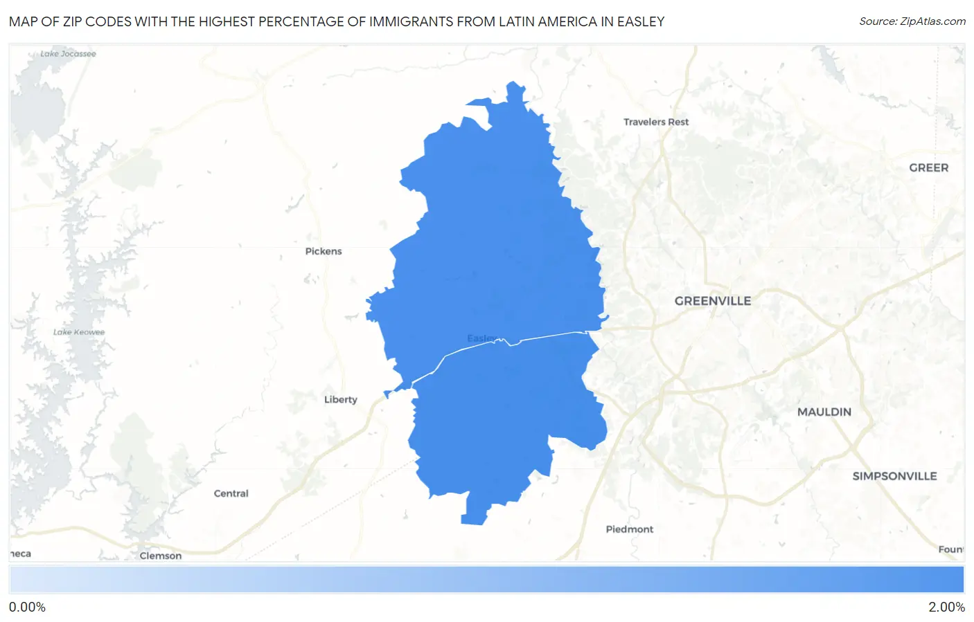 Zip Codes with the Highest Percentage of Immigrants from Latin America in Easley Map