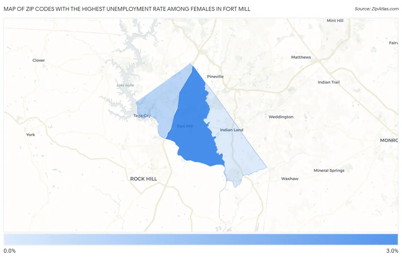 Zip Codes with the Highest Unemployment Rate Among Females in Fort Mill Map