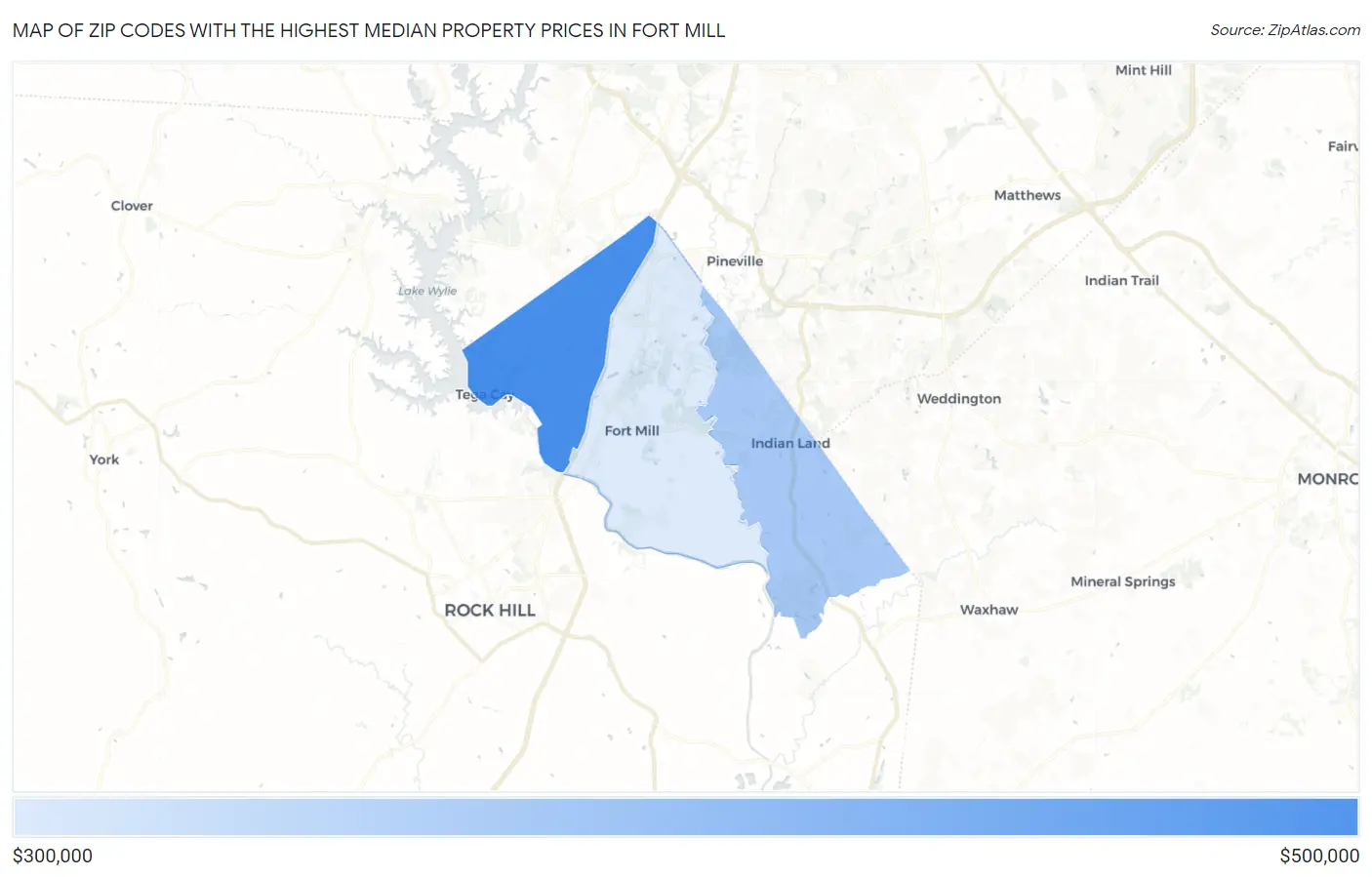 Zip Codes with the Highest Median Property Prices in Fort Mill Map
