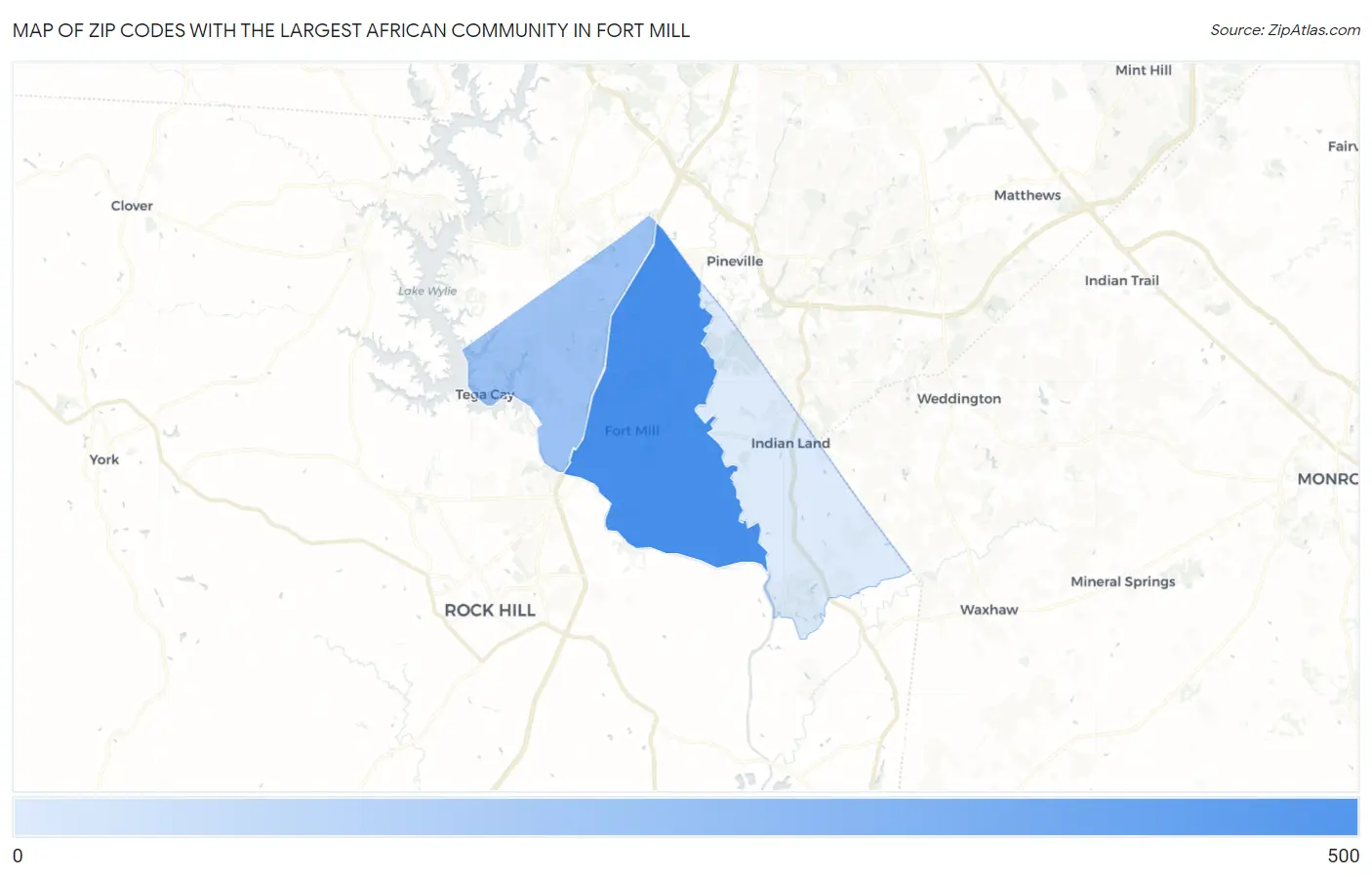 Zip Codes with the Largest African Community in Fort Mill Map