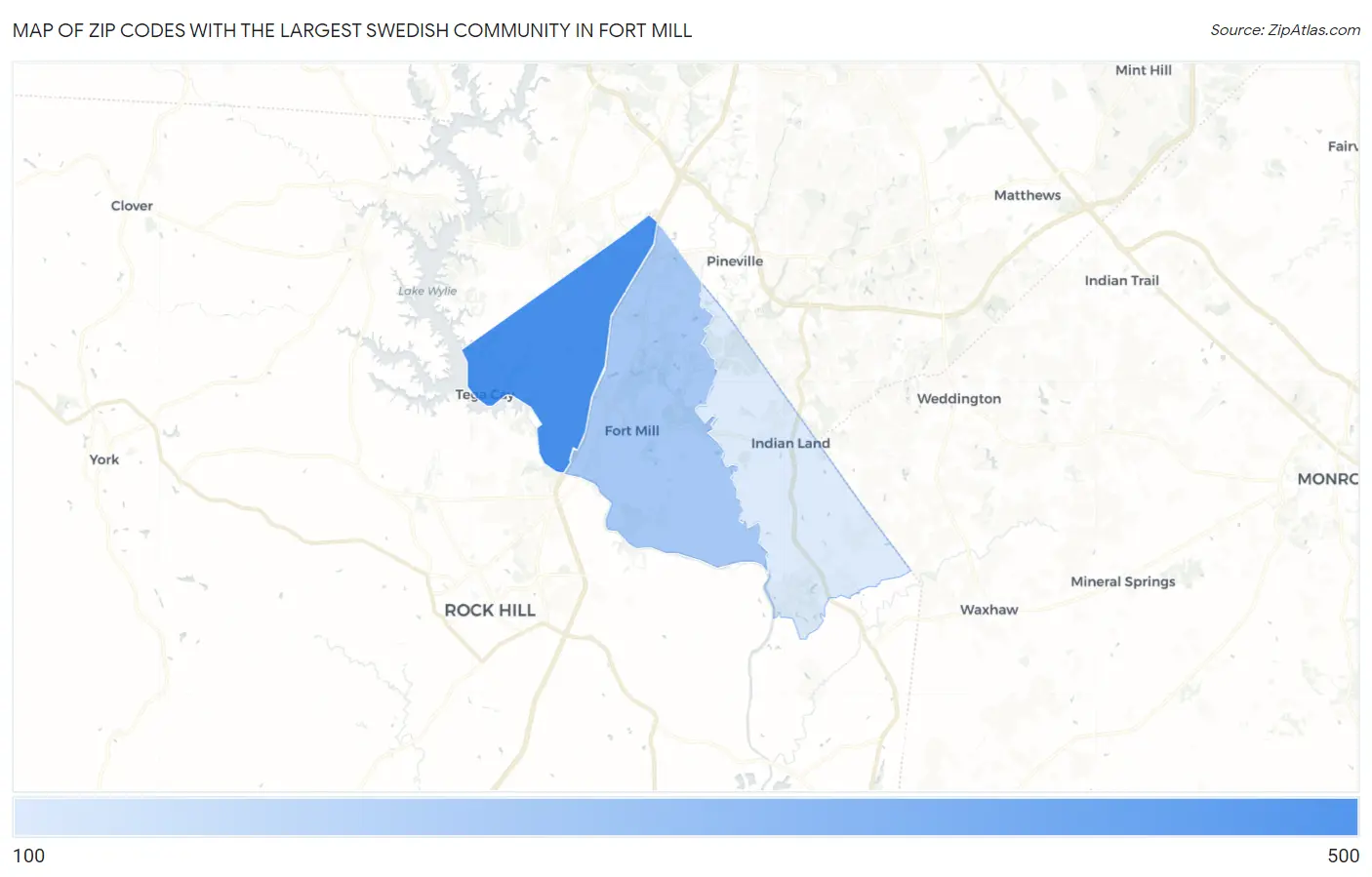 Zip Codes with the Largest Swedish Community in Fort Mill Map