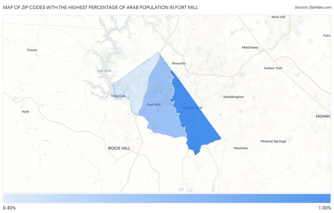 Zip Codes with the Highest Percentage of Arab Population in Fort Mill Map