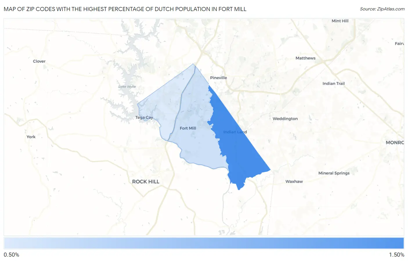 Zip Codes with the Highest Percentage of Dutch Population in Fort Mill Map