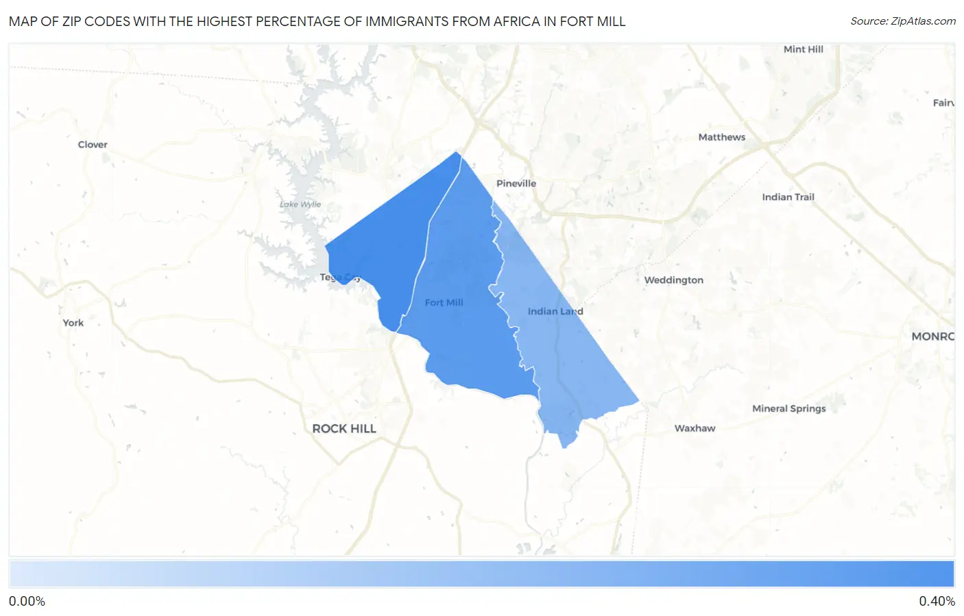 Zip Codes with the Highest Percentage of Immigrants from Africa in Fort Mill Map