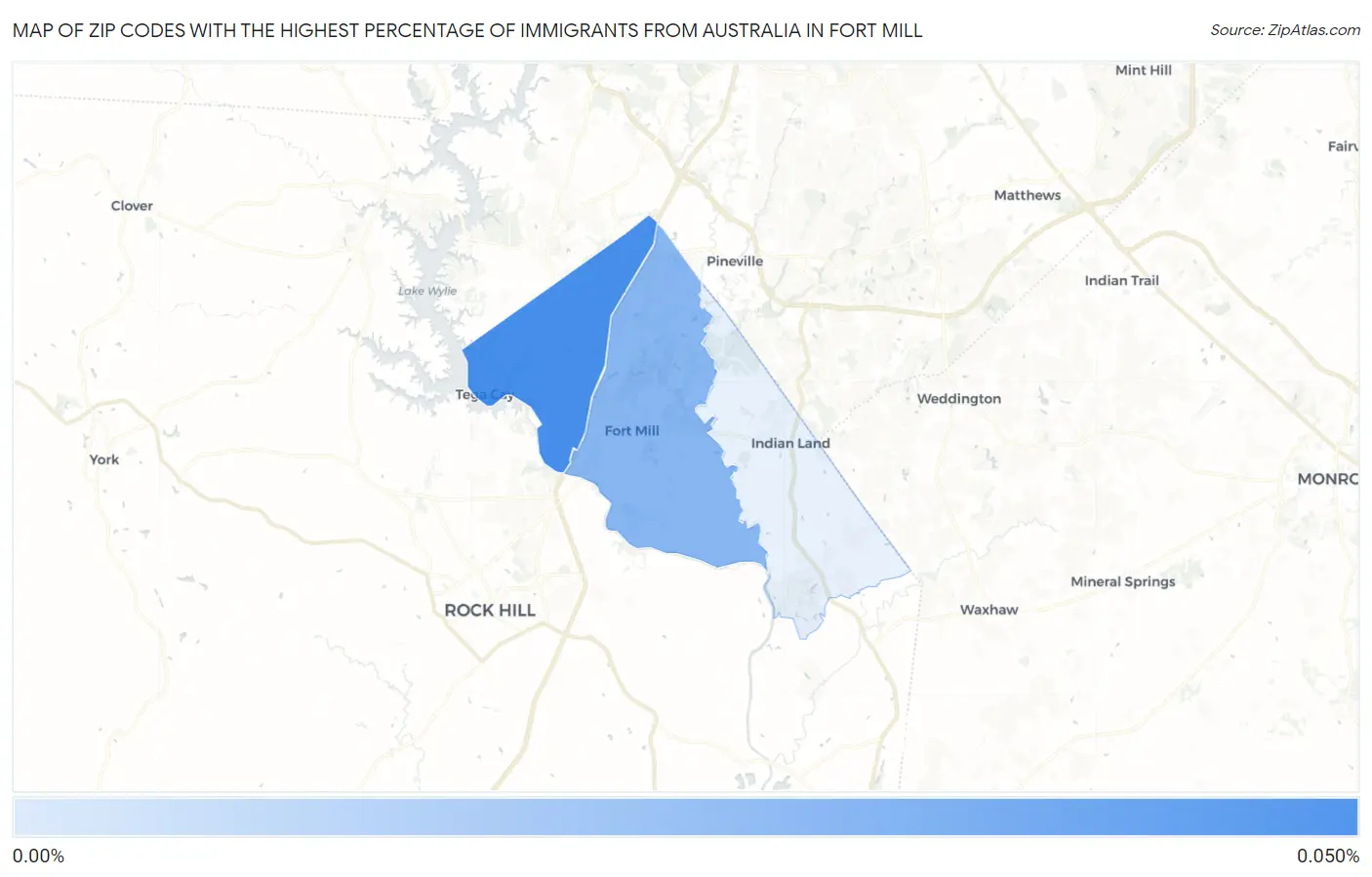 Zip Codes with the Highest Percentage of Immigrants from Australia in Fort Mill Map
