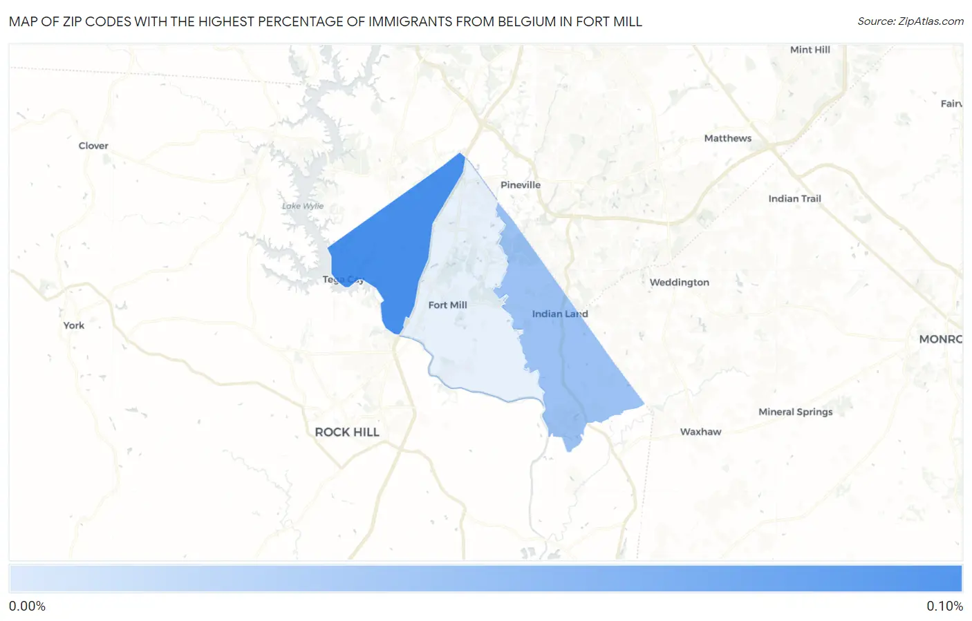 Zip Codes with the Highest Percentage of Immigrants from Belgium in Fort Mill Map