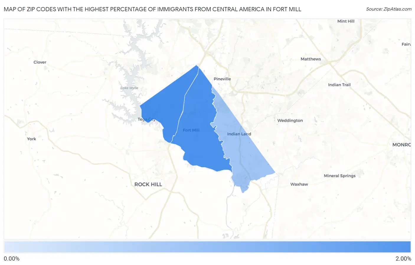 Zip Codes with the Highest Percentage of Immigrants from Central America in Fort Mill Map