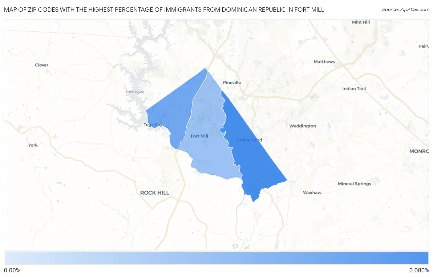 Zip Codes with the Highest Percentage of Immigrants from Dominican Republic in Fort Mill Map