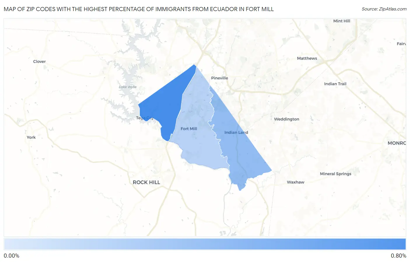 Zip Codes with the Highest Percentage of Immigrants from Ecuador in Fort Mill Map