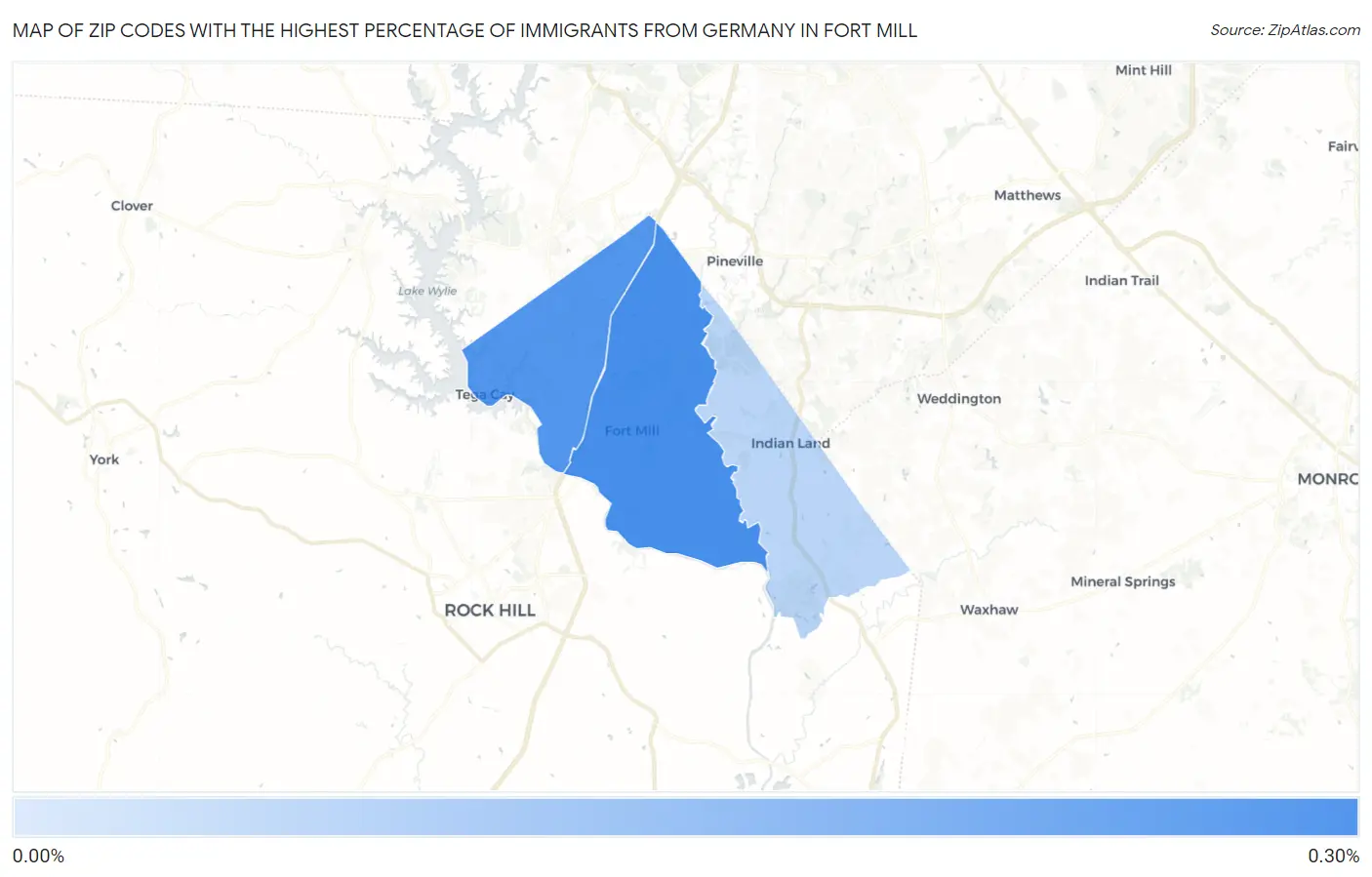 Zip Codes with the Highest Percentage of Immigrants from Germany in Fort Mill Map
