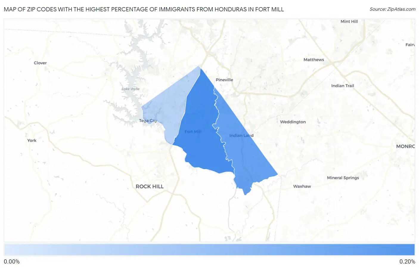 Zip Codes with the Highest Percentage of Immigrants from Honduras in Fort Mill Map